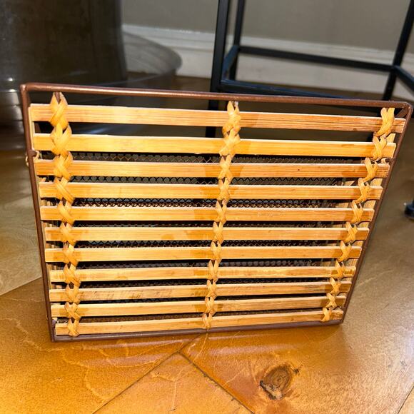 Vintage set of woven bamboo desktop organizers pen cup sticky note mail - Picture 2 of 10